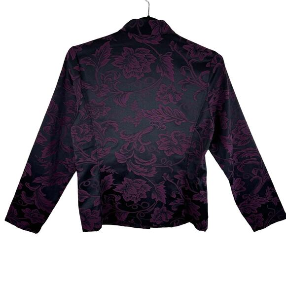 Belongings Purple Black Floral Mock Neck Lightweight Button Up Jacket Size S - Picture 2 of 6